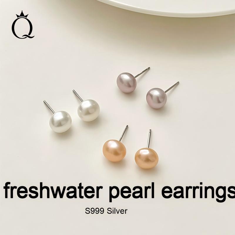 S999 silver 6A grade freshwater pearl stud earrings simple versatile earrings