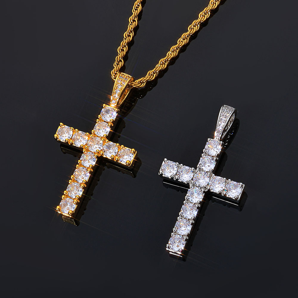 Retro Large Cross Necklace, Men's Pendant Jewelry, Zircon Personalized Necklace