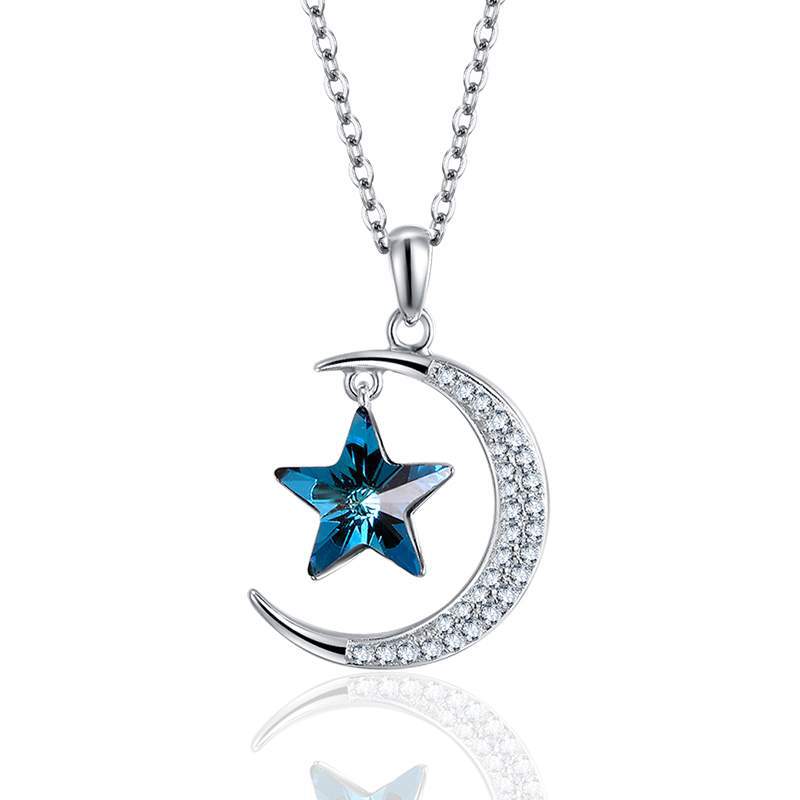 S925  Silver Star and Moon Crystal Necklace - Stylish, Versatile, and Exquisite Design