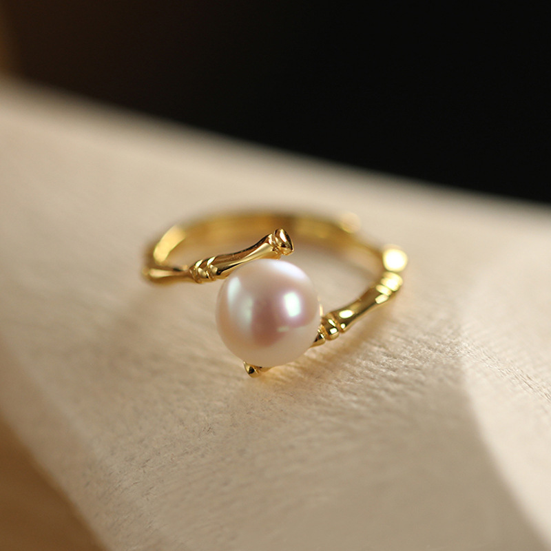 Second image of Natural freshwater pearl women's ring, adjustable size, niche design.