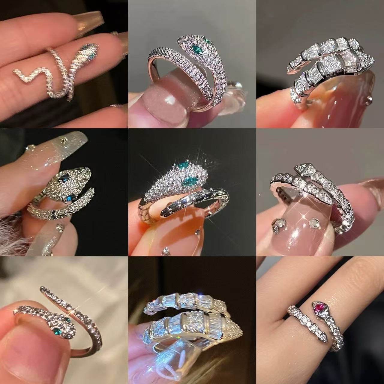 Luxury Zircon Diamond Snake Ring, Adjustable Size, New Hot Selling Item