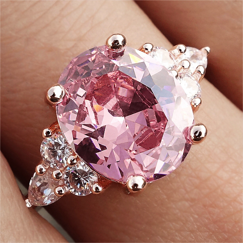 Second image of Pink crystal zircon ring, white gold plated rose gold ring