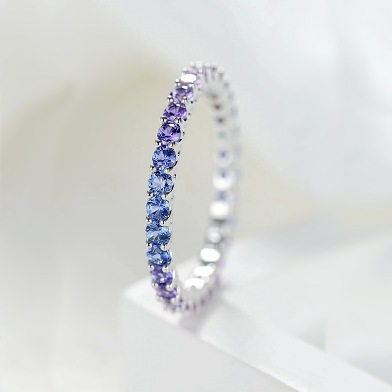 Second image of Exquisite and minimalist S925 silver ring with a lavender-purple gradient.