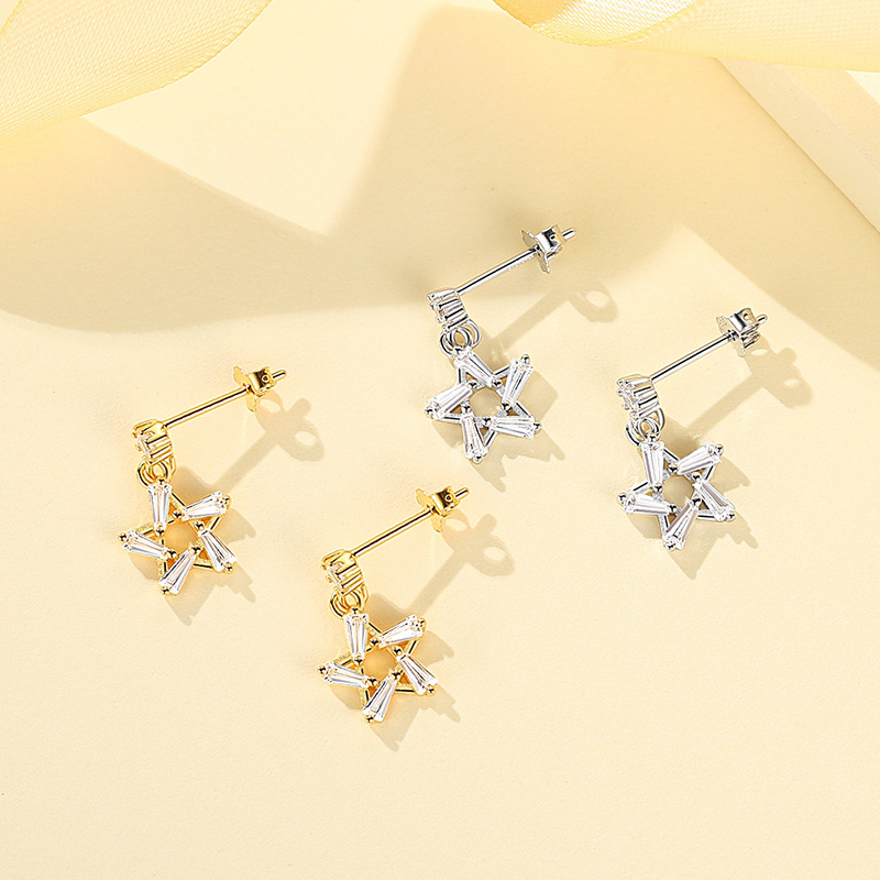 Second image of S925 Sterling Silver Star Earrings - Stylish Openwork Drop Earrings