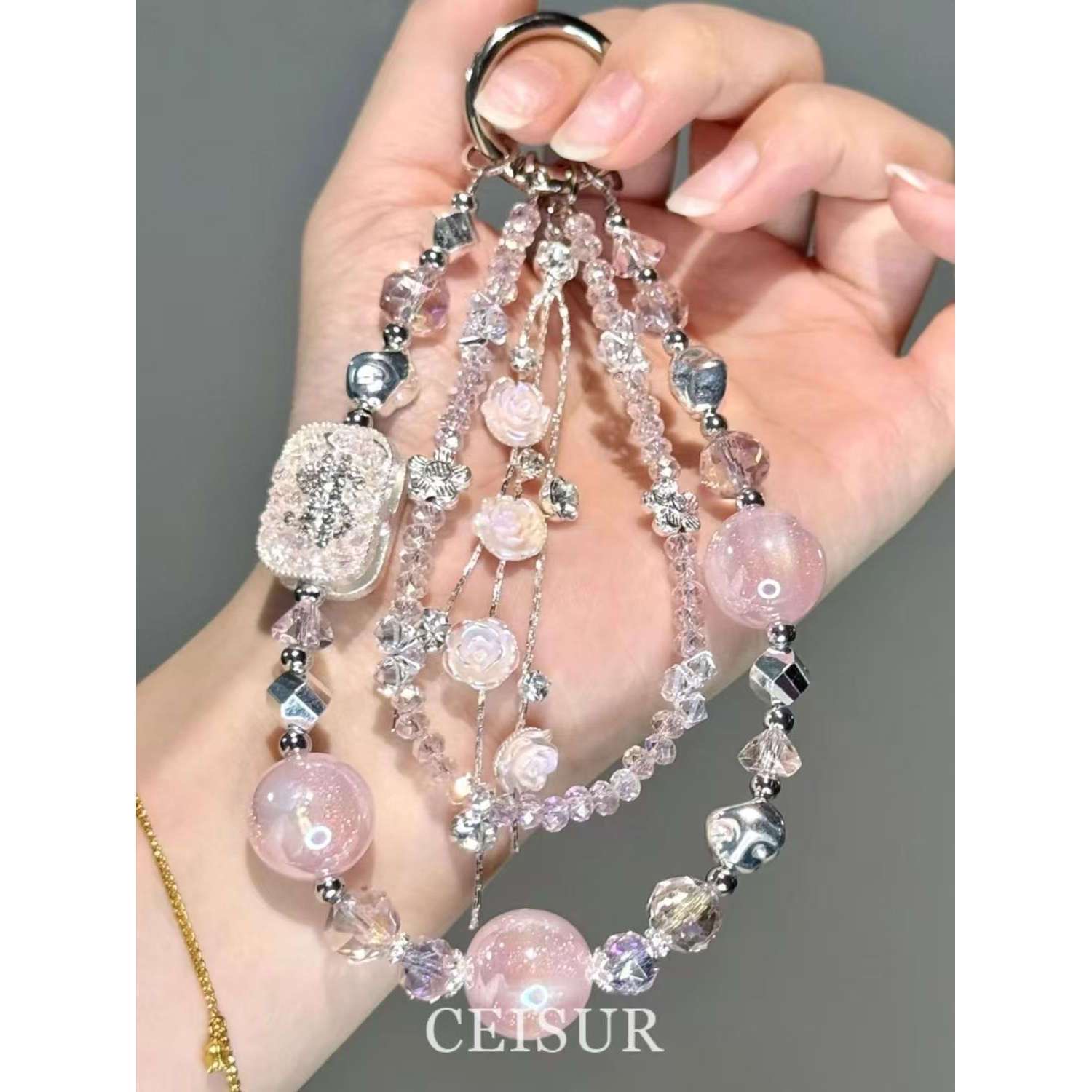 Pink Rose Tassel DIY Phone Charm, High-End Pendant Bag Charm