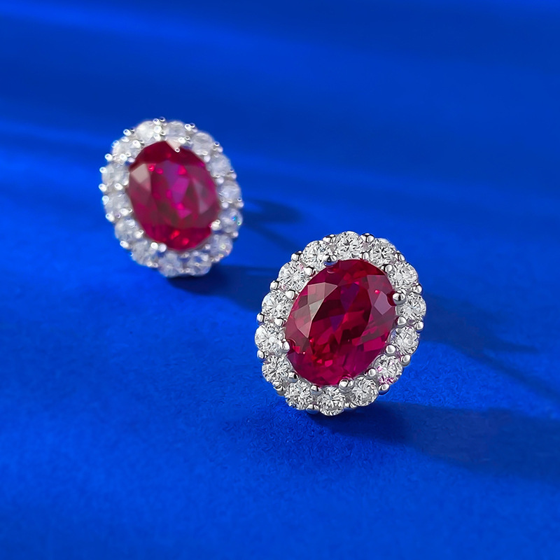 Jewelry S925 silver  oval ruby ​​stud earrings, fashionable and suitable earrings for everyday wear.