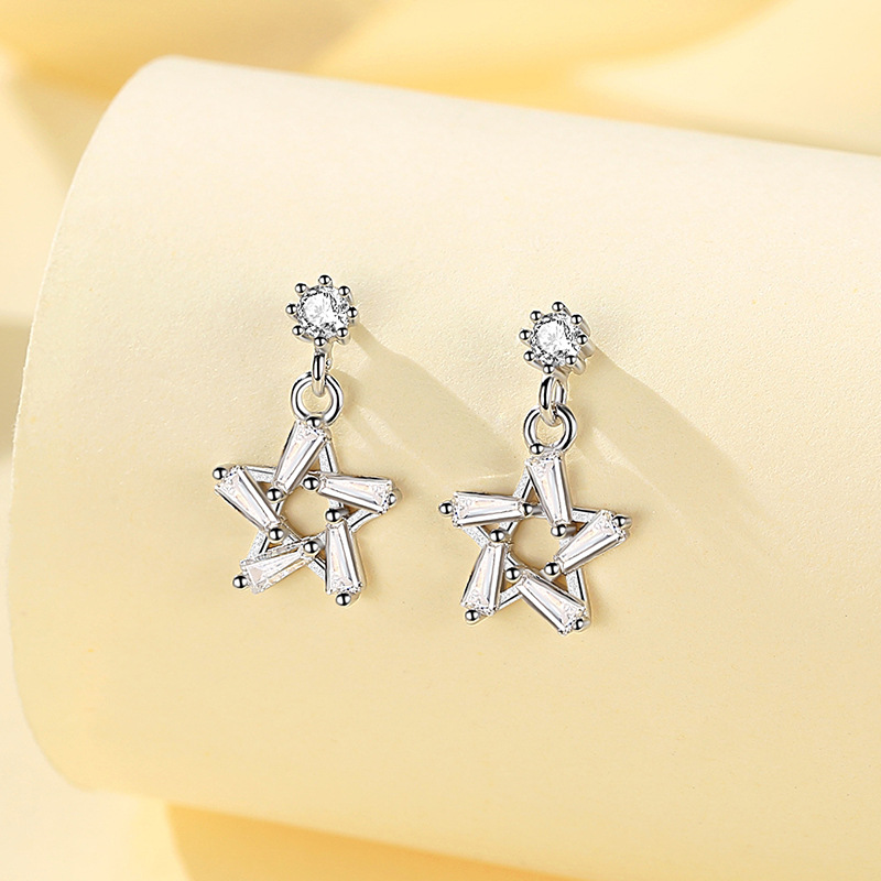 S925 Sterling Silver Star Earrings - Stylish Openwork Drop Earrings