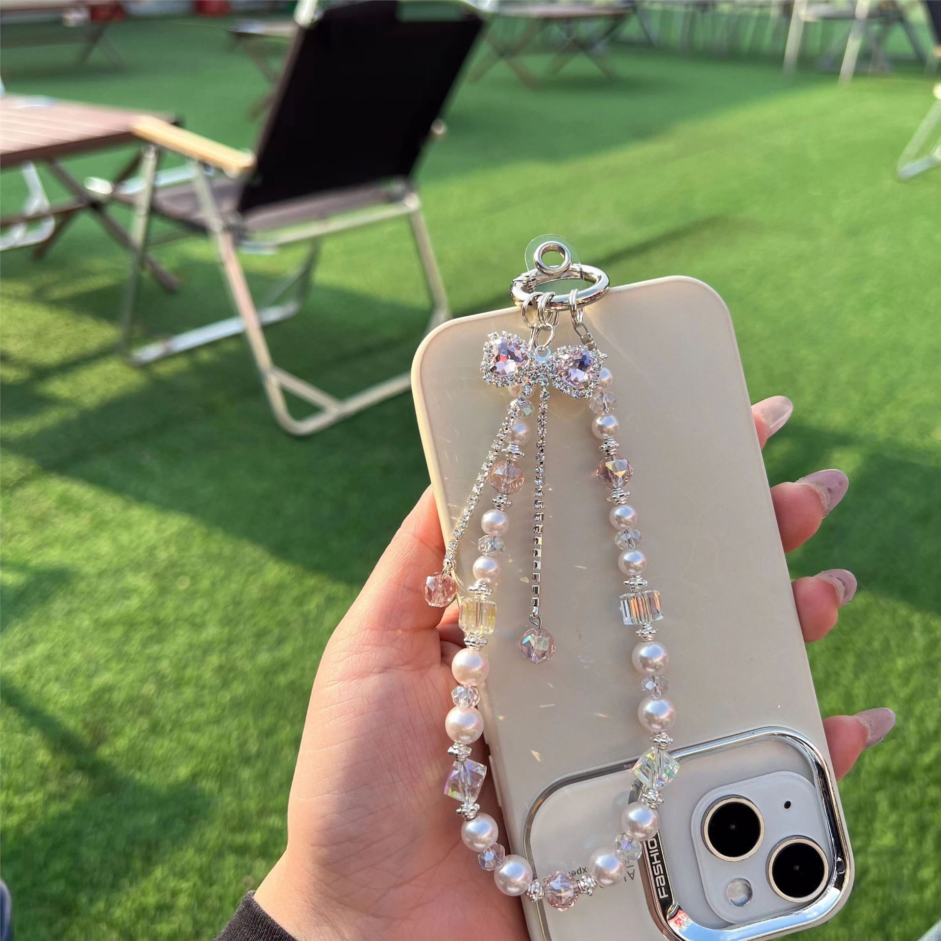 Luxury rhinestone and crystal bow phone charm, keychain, and bag charm