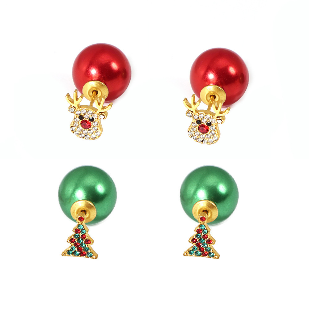 DIY Colored Zircon Christmas Tree Reindeer Earrings, New Niche Earring Design